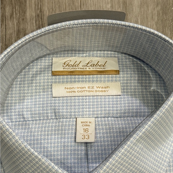 NWT Gold Label Roundtree & Yorke Dress Shirt Mens Size 16 / 33 Blue Non-Iron - Picture 3 of 4
